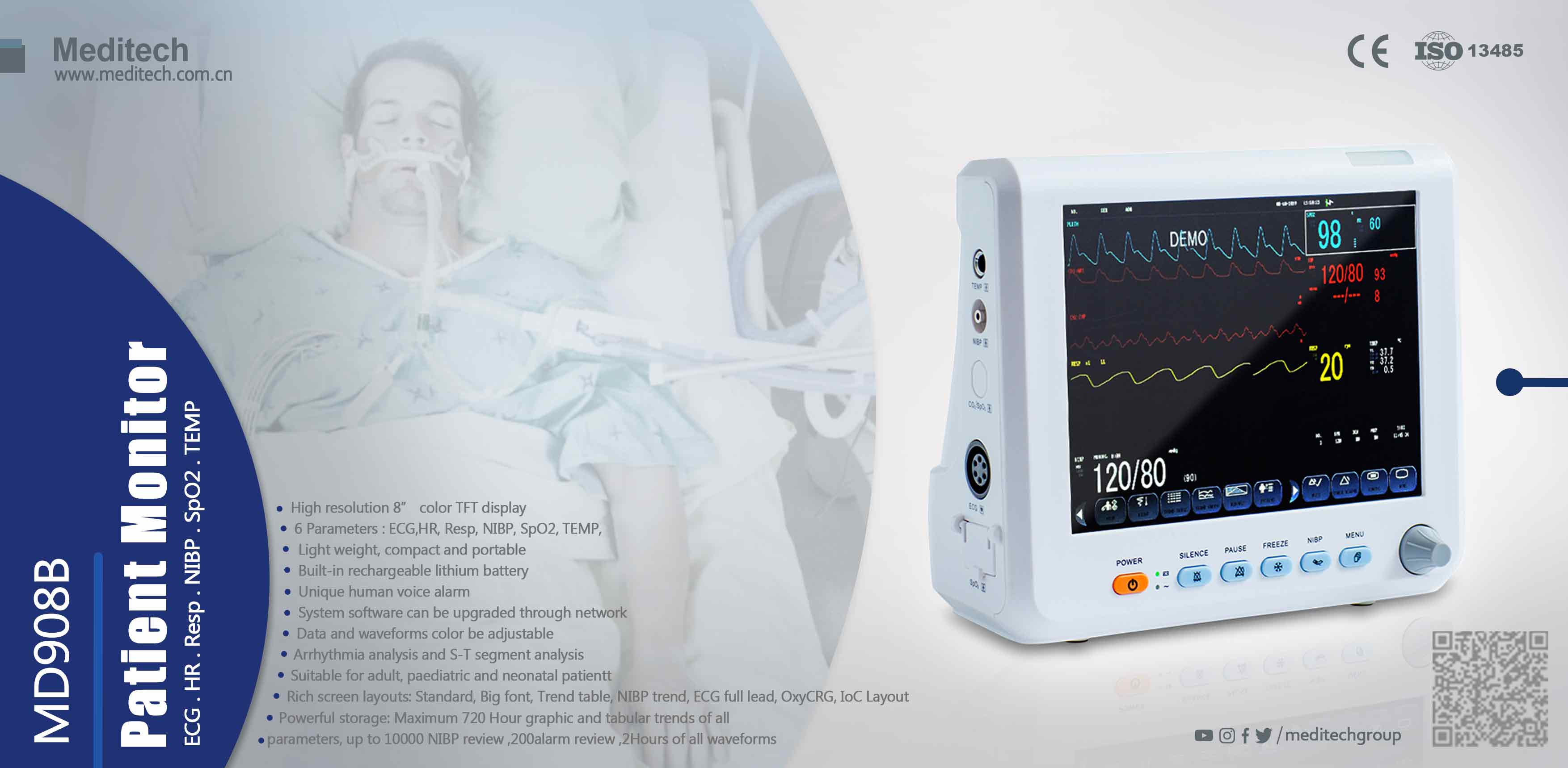 MONITOR PAZIENTE MULTIPARAMETRICO - ECG, HR, Resp, NIBP, SpO2, TEMP